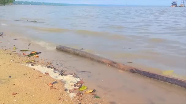 Flut Mit Einem Stück Holz Das Strand Dorf Belo Laut — Stockvideo