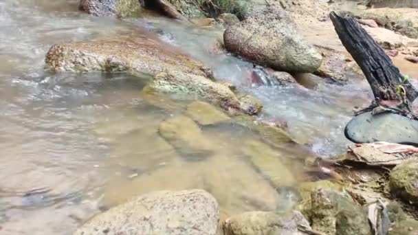 Clear River Water Flowing River Rocks Στο Χωριό Daya Baru — Αρχείο Βίντεο