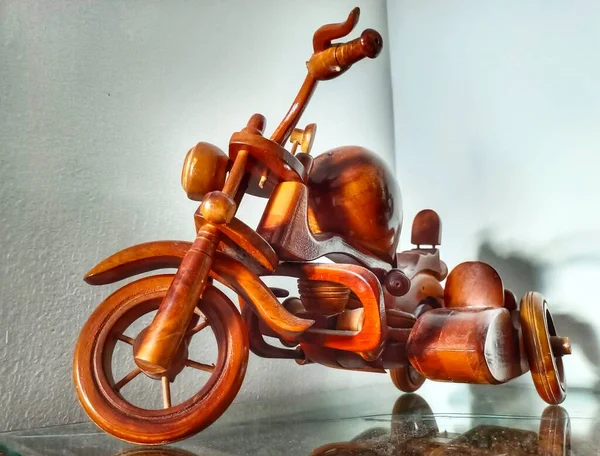 Handmade Wooden Toy Motorbike With Brown Polish