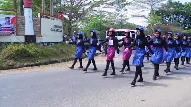 Muntok Indonesia September 2023 High School Girls Blue Black Uniforms — Stock Video