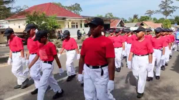 Muntok Indonesia September 2023 Marching Team Marching Elementary School Students — Stok Video