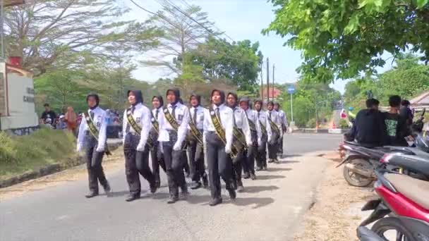 Muntok Indonesia September 2023 Marching Participants Lined Junior High School — Stok Video