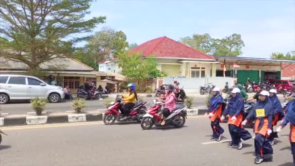 Muntok Indonesia September 2023 Tentara Marching Women Blue Hijab Uniforms — Stok Video