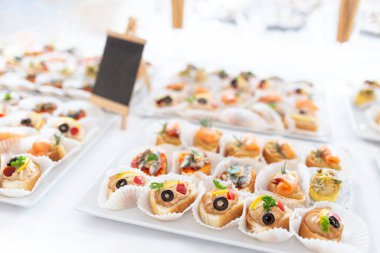 Fresh appetizers on plate. Food and event concept. Space for copy.