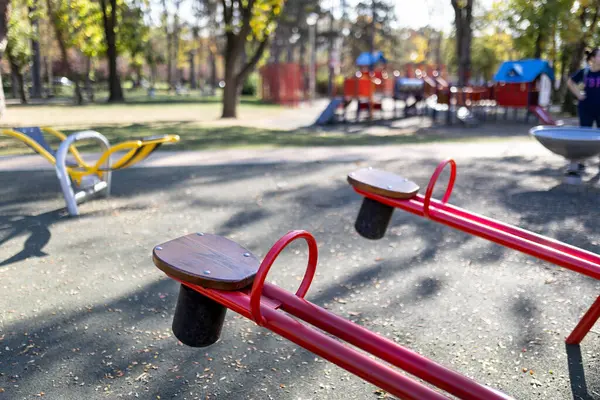 Close up of seesaws on playground outdoors