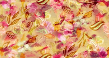 Çiçekler ve yapraklarla kusursuz bir desen. Kumaş, tekstil, duvar kağıdı için çiçek çizimi. 