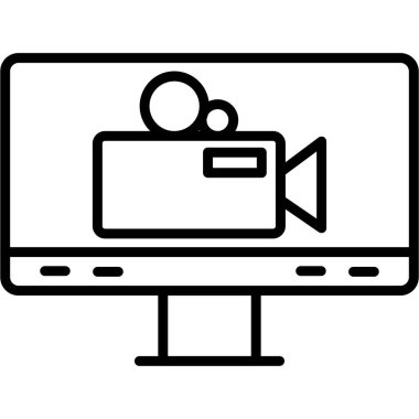 Laptop ikonlu video kamera. beyaz arkaplanda izole edilmiş bilgisayar simgesi web tasarımı üzerindeki video kamera taslağı