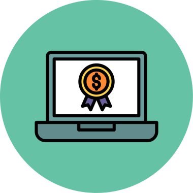 Dolar işareti simgesi olan dizüstü bilgisayar. Web için dizüstü bilgisayar ve sikke vektör simgesinin özet çizimi