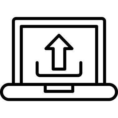 ok çizgisi simgesine sahip dizüstü bilgisayar, vektör işareti, beyaz arkaplanda izole edilmiş. doğrusal sembol.