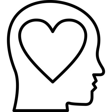 Kalp ikonlu insan kafası. Beyaz arkaplanda izole edilmiş web tasarımı için insan baş kalp vektör simgesi