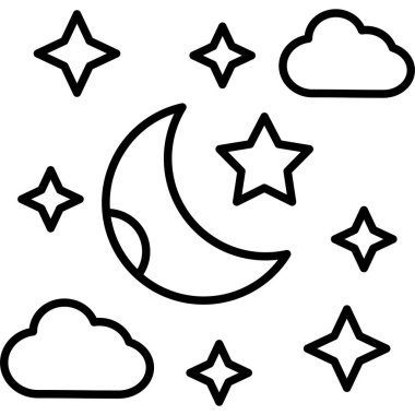gece ay yıldızları taslak biçiminde simge