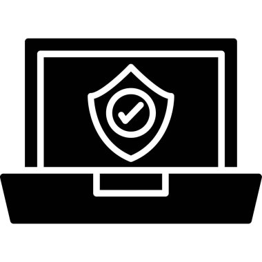 Bilgisayar güvenlik kalkanı simgesi. Beyaz arkaplanda izole edilmiş web tasarımı için bilgisayar koruma kalkanı vektör simgesinin basit bir çizimi