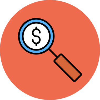 Para ikonlu büyüteç. vektör illüstrasyonu