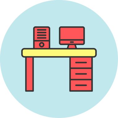 Web Kullanımı için Ofis Masası Simgesi, Vektör İllüstrasyonu