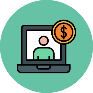 Para ikonlu dizüstü bilgisayar. Web tasarımı için paranın düz çizimi ve çevrimiçi ödeme vektör simgesi