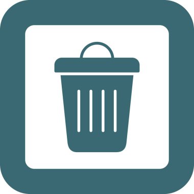 Çöp kutusu simgesi. Vektör biçimi yuvarlak açılı düz ikonik sembol, gri renk, beyaz arkaplan.