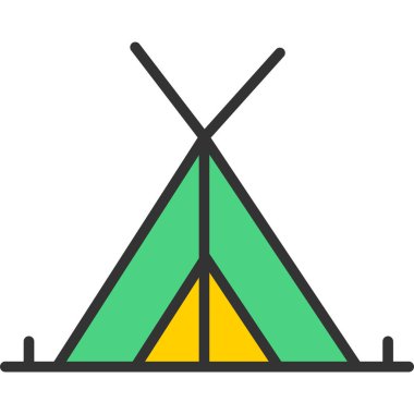 kamp çadırı düz simgesi beyaz arkaplan, vektör, illüstrasyon izole