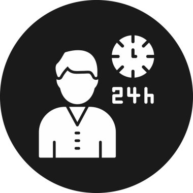 Doktor vektör ikonu. Bu yuvarlak düz sembol beyaz arkaplanda siyah ve gri renklerle çizilir.