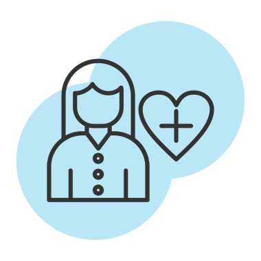 Kalp çizgisi tarzı ikon tasarımı, tıbbi ve sağlık teması illüstrasyonuna sahip kadın doktor