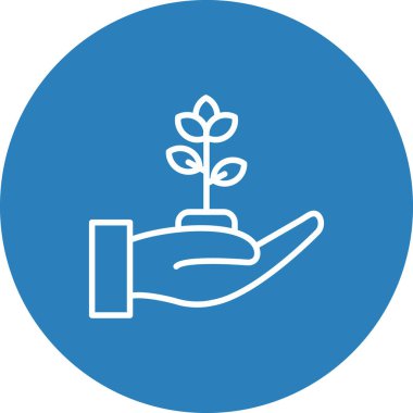 Elinde bitki var. Çember içinde simge.