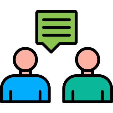 Konuşma simgesi renk ana hatlarıyla buluşan iki erkek