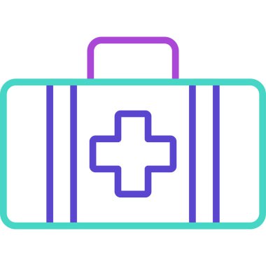 İlk yardım çantası simgesi. İlk yardım için tıbbi ekipman sembolü olan düz bir biçimin vektör çizimi.