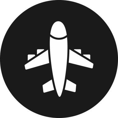 Uçak vektör simgesi. biçim düz yuvarlak sembol, siyah ve yuvarlak açılar, gri arkaplan