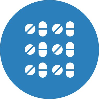 Tıbbi hap vektör ikonu. biçim düz sembol, yumuşak mavi renk, yuvarlak açılar, beyaz arkaplan