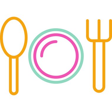 kaşık ve çatal vektör ikonu. Beyaz arka planda kaşık işaretinin karikatür çizimi. Beyaz arkaplanda izole edilmiş vektör simgesi.