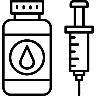 Şırınga ve iğne vektör çizimi içeren tıbbi şişe.