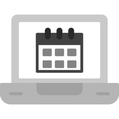 Laptop simgesi olan takvim, basit vektör illüstrasyonu