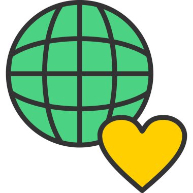 dünya kalp günü simgesi renk ana hatları vektörü