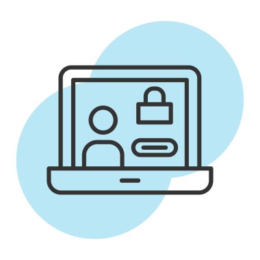 Parola simgesi olan bilgisayar monitörü. beyaz arkaplanda izole edilmiş ana hat vektör biçimi, doğrusal pictogram