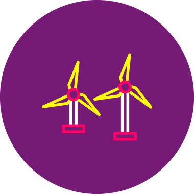 Yel değirmeni vektör simgesi. biçim düz yuvarlak kare düğme, pembe ve mor renkler, beyaz arkaplan