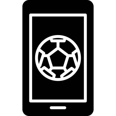Futbol topu ikonlu akıllı telefon. Beyaz arkaplanda izole edilmiş web tasarımı için top vektör simgesine sahip akıllı telefonun ana hatları