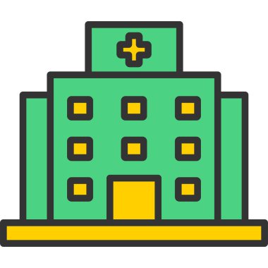 Hastane binası ikonu. Web için hastane vektör simgesinin özet çizimi