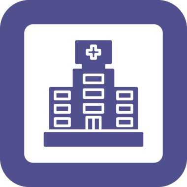 Tıbbi yapı ikonu. Vektör biçimi düz ikonik sembol, menekşe rengi, beyaz renk, arkaplan.