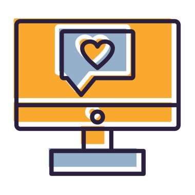 Kalp vektör illüstrasyon tasarımı ile bilgisayar monitörü