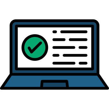 İşaretli simgesi olan dizüstü bilgisayar. Web için işaretli vektör simgesi olan dizüstü bilgisayarın özet çizimi