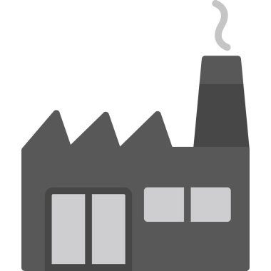 Fabrika inşa vektör simgesi. Çizim tarzı düz bir dizayndır. Beyaz arkaplanda gri bir sembol.