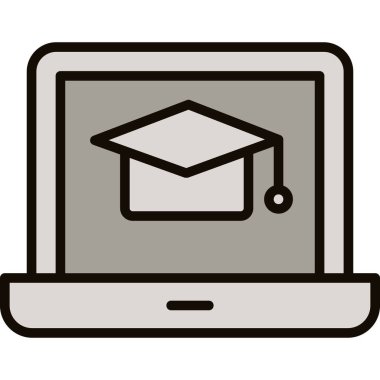 Mezuniyet şapkalı laptop, web simgesi