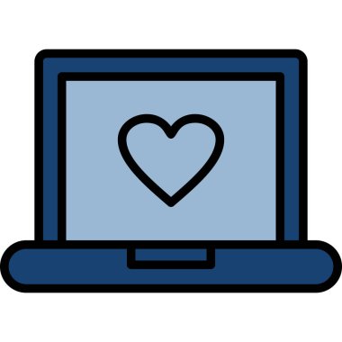 Kalp ekranı simgesi olan dizüstü bilgisayar. Web için dizüstü bilgisayar ekran vektör simgesinin özeti