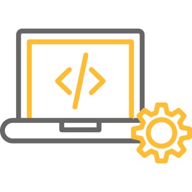 dişli simgesi olan dizüstü bilgisayar, vektör illüstrasyon tasarımı