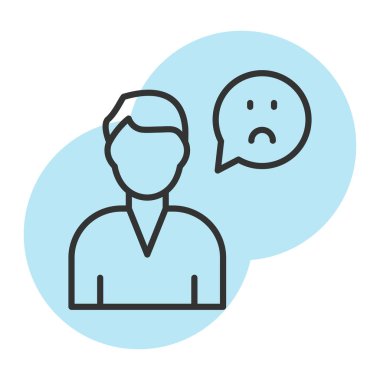 Konuşma baloncuğu çizgisi olan ve insanların insan profili ve insan temalı vektör illüstrasyonunun biçim ikonu tasarımına sahip bir adam