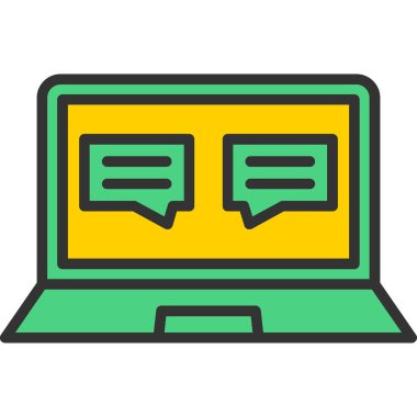 İleti simgesi ile bilgisayar monitörü, basit vektör illüstrasyonu