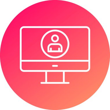 Beyaz arkaplanda beyaz bilgisayar monitörü simgesi izole edildi. Çember düğmeli bilgisayar ekranı. vektör