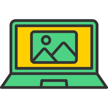 dizüstü bilgisayar ekran simgesi. Bilgisayar ekranı dizüstü bilgisayar vektör simgesi rengi düz izole