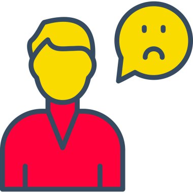 Konuşma kabarcığı vektör çizimine sahip üzgün kişi