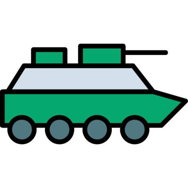 Askeri tank ikonu. ana hatlı askeri tank vektör rengi düz izole
