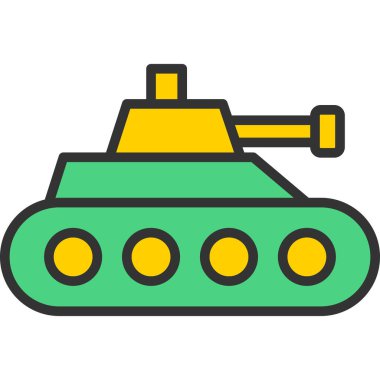 Askeri tank ikonu. ana hatlı askeri tank vektör rengi düz izole